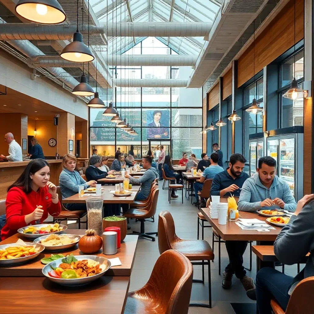 Retail Food Court at the University of Dallas with students dining