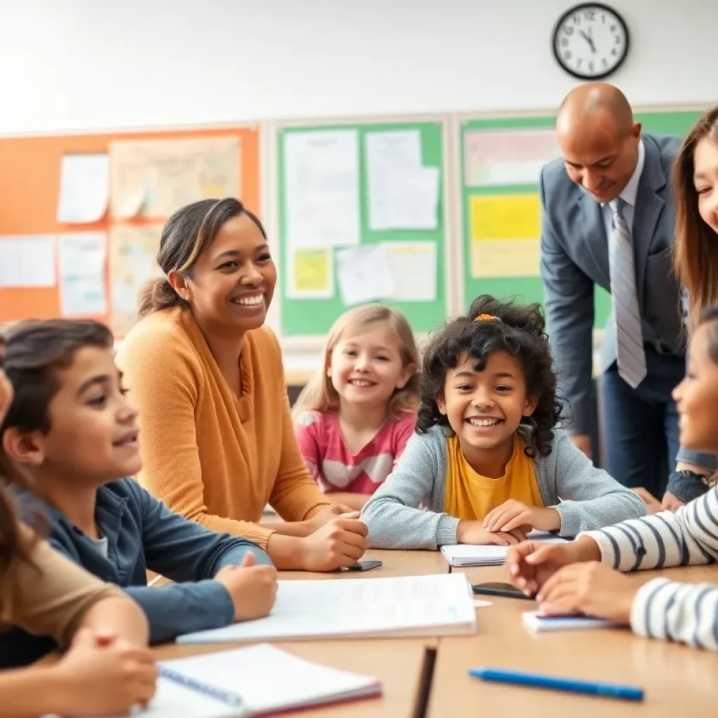 Students and teachers engaging in a classroom in the Dallas school district.