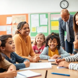 Students and teachers engaging in a classroom in the Dallas school district.