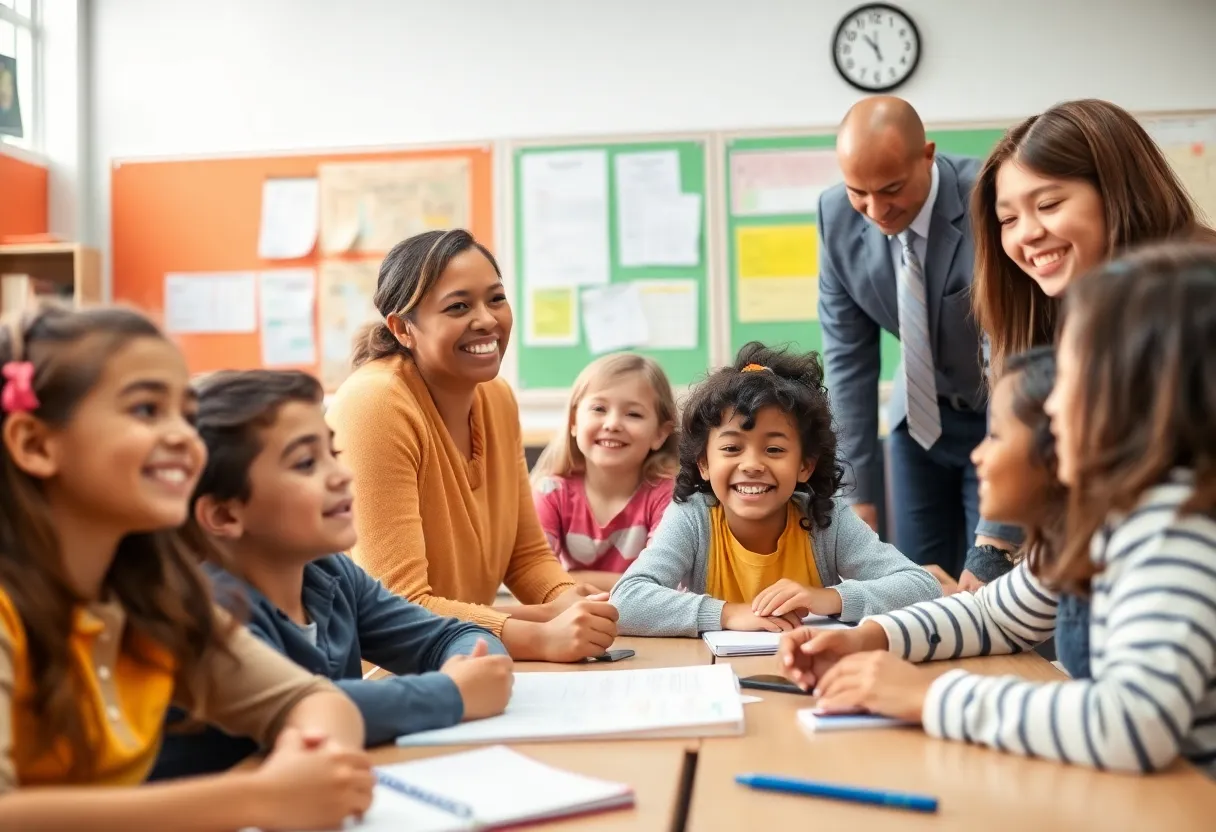 Students and teachers engaging in a classroom in the Dallas school district.