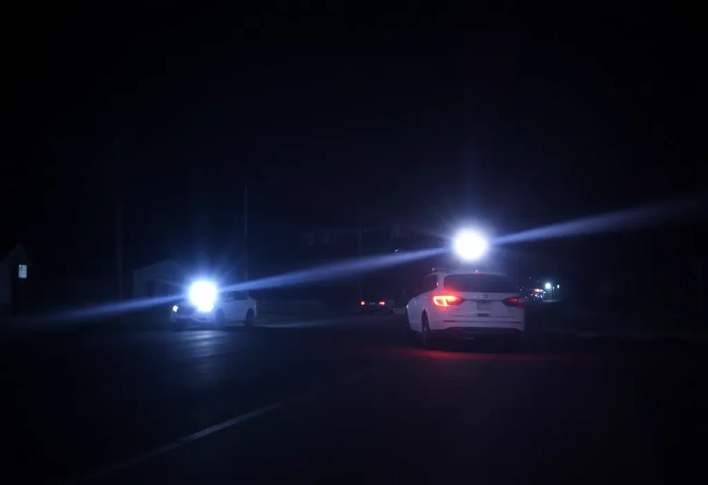 Police lights on a Dallas street at night
