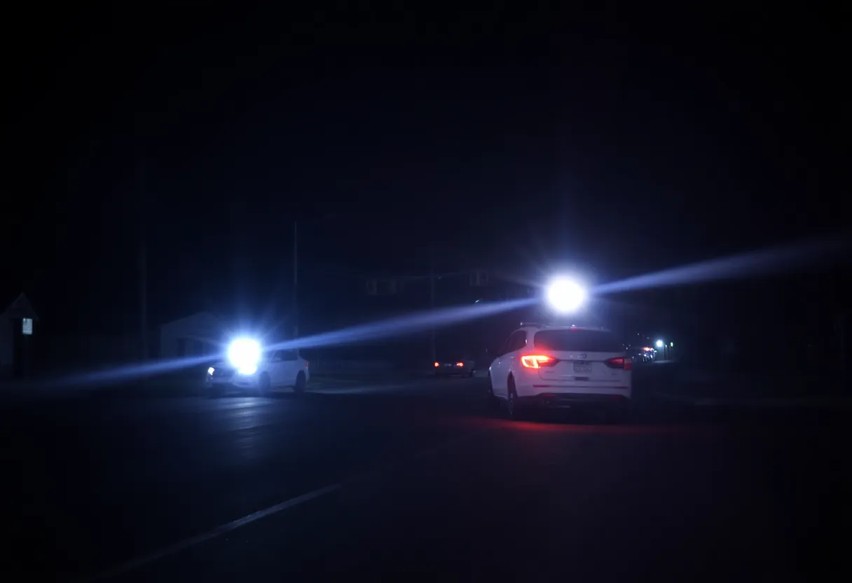 Police lights on a Dallas street at night