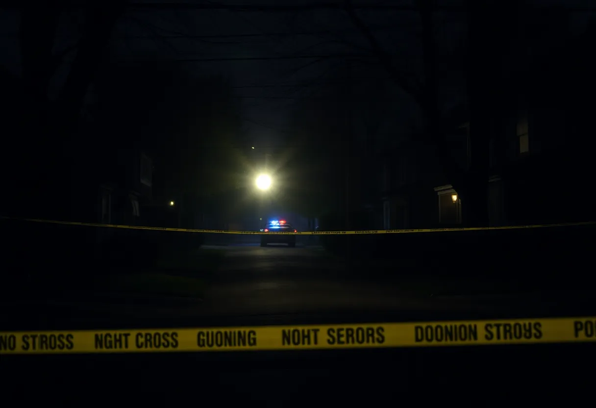Police lights in a residential area after a shooting incident