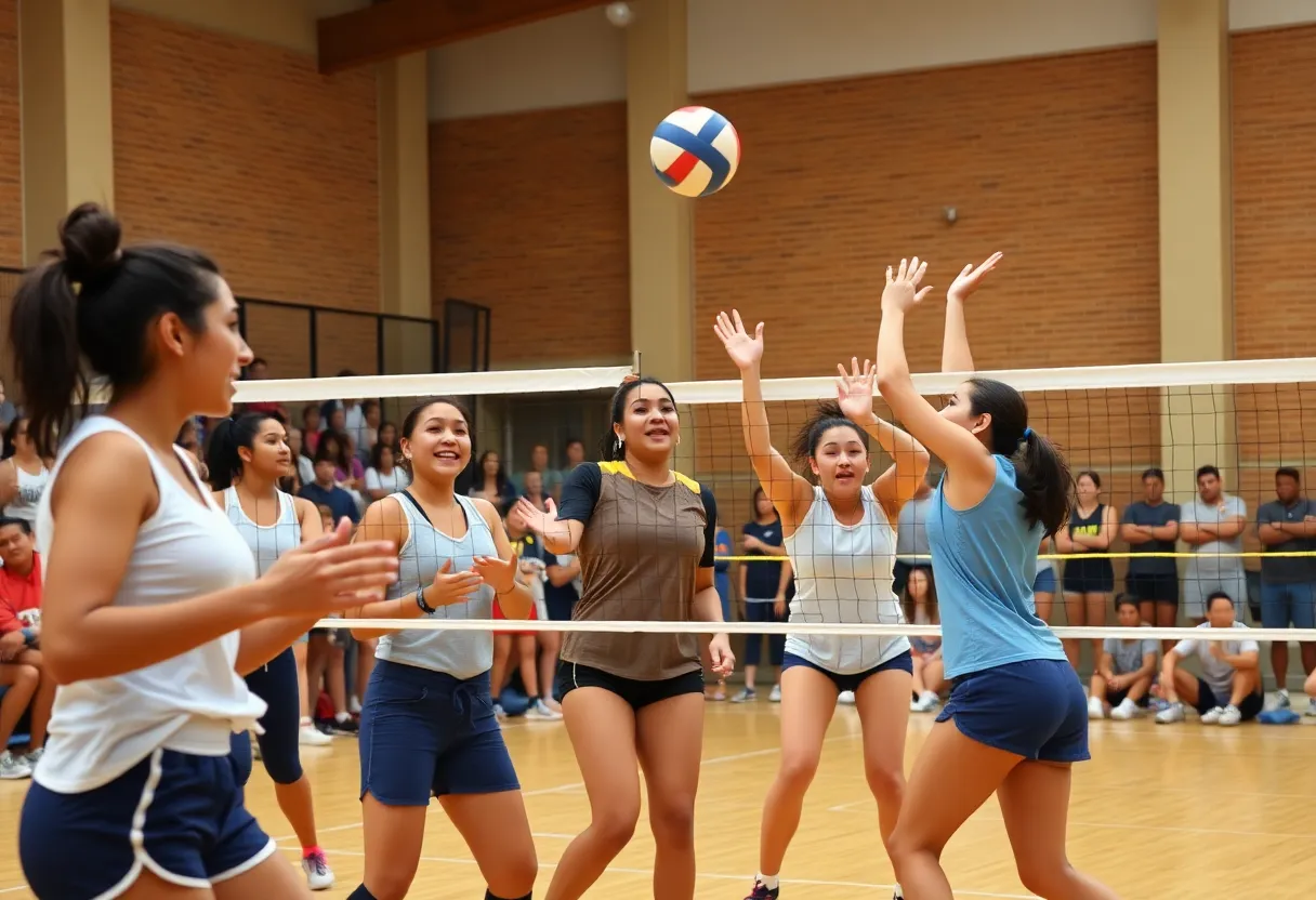 Female athletes in action during a volleyball match in Dallas.