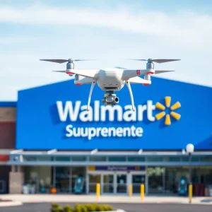 Drone delivering packages at Walmart