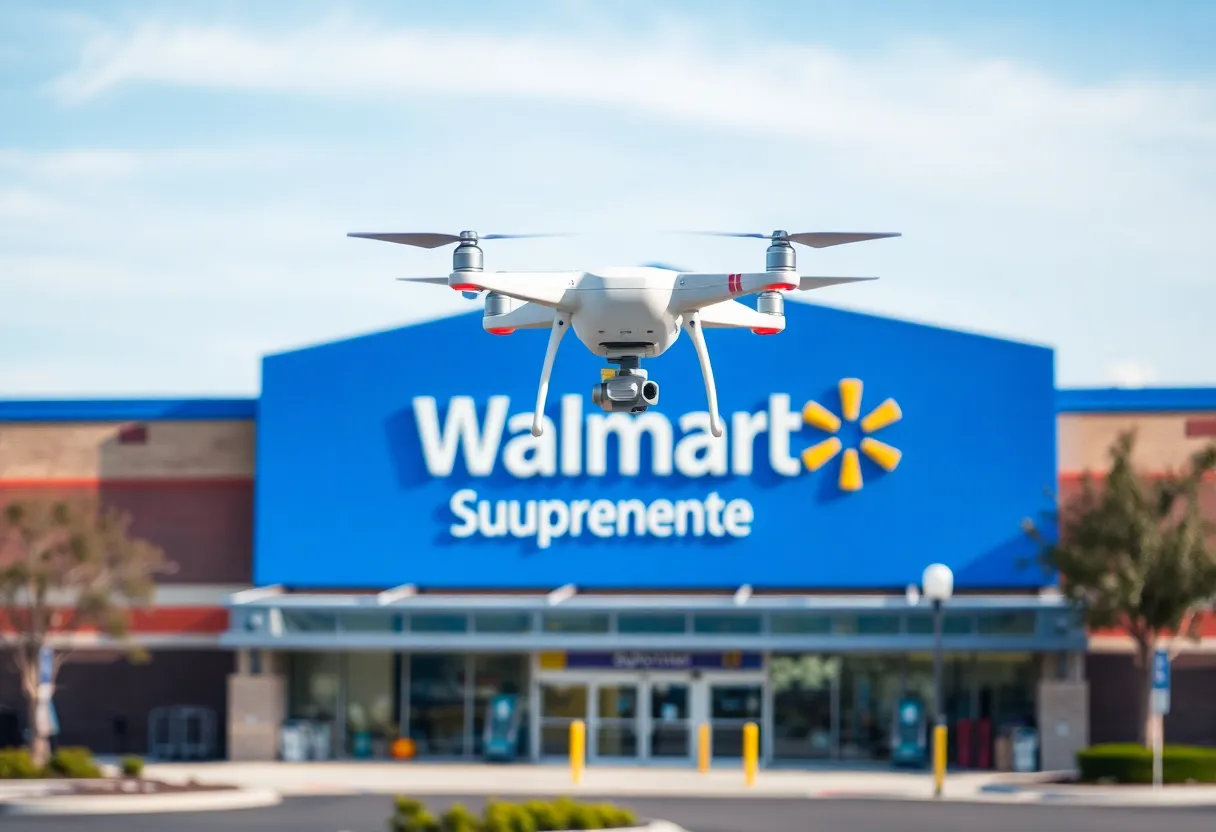 Drone delivering packages at Walmart