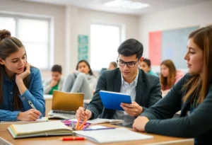 A diverse group of students participating in a classroom activity