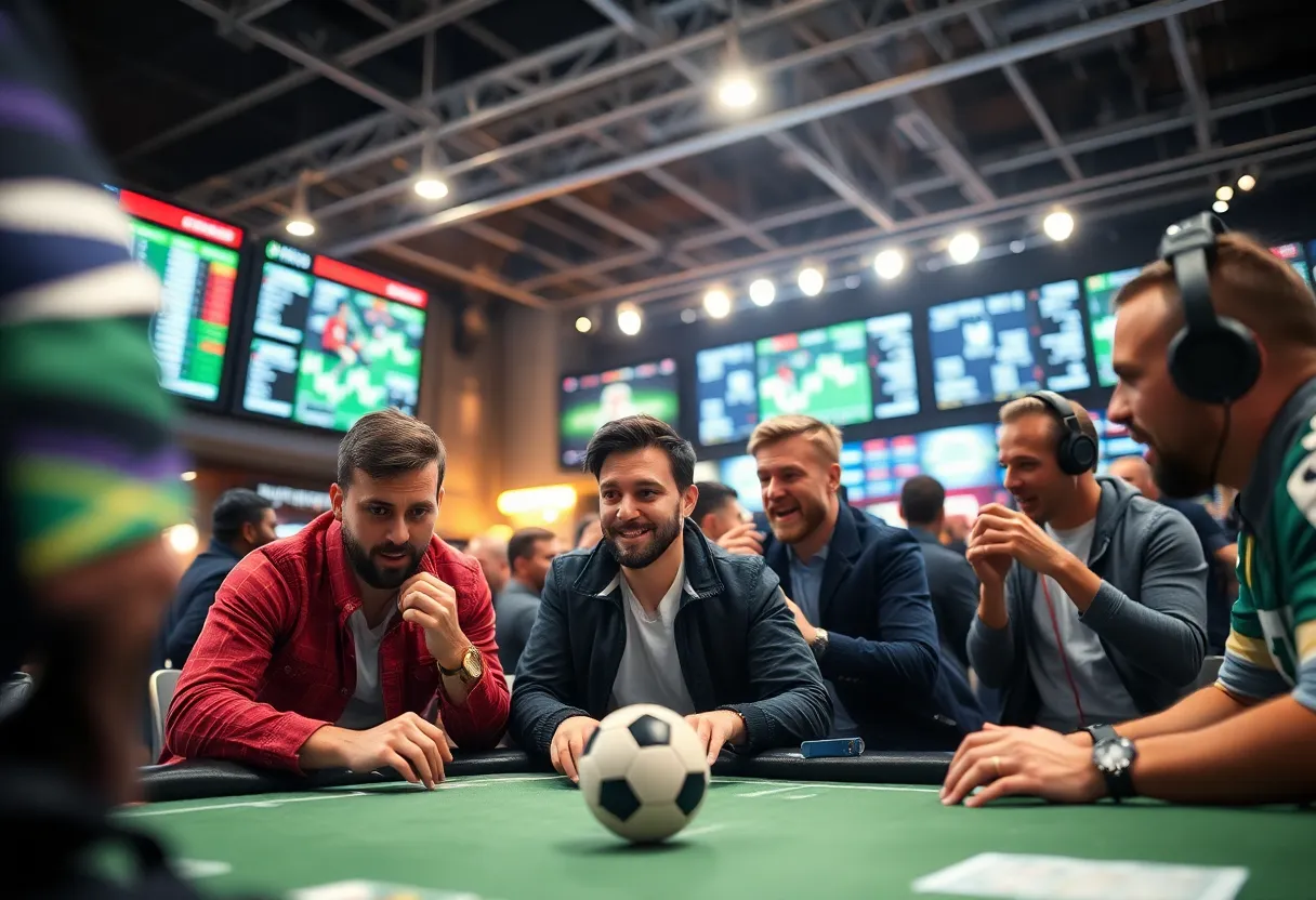 Visual representation of sports betting excitement with NFL players.