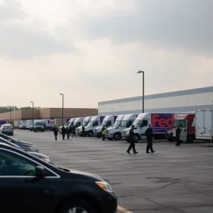 Scene of a shooting incident at FedEx facility in Dallas