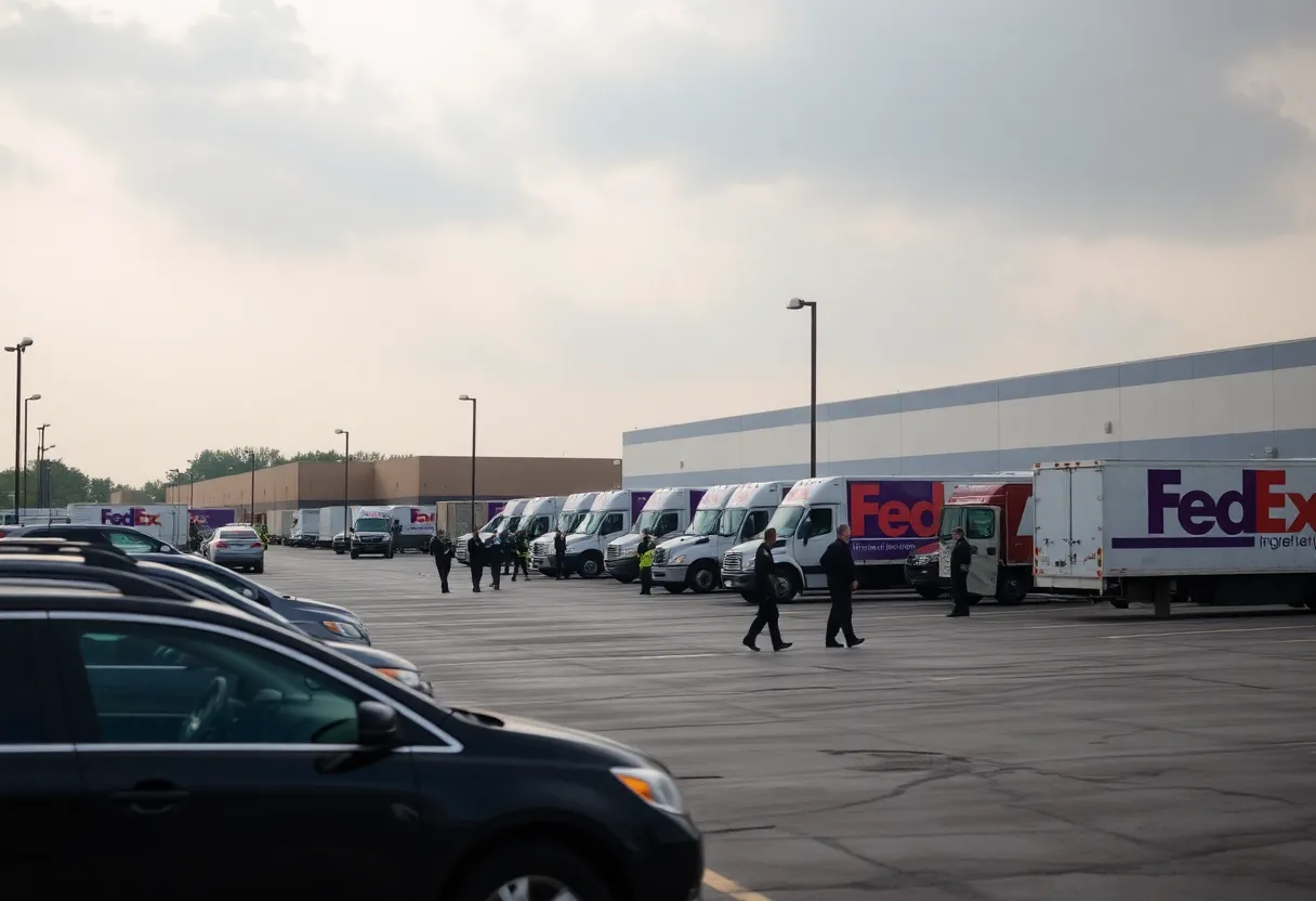 Scene of a shooting incident at FedEx facility in Dallas