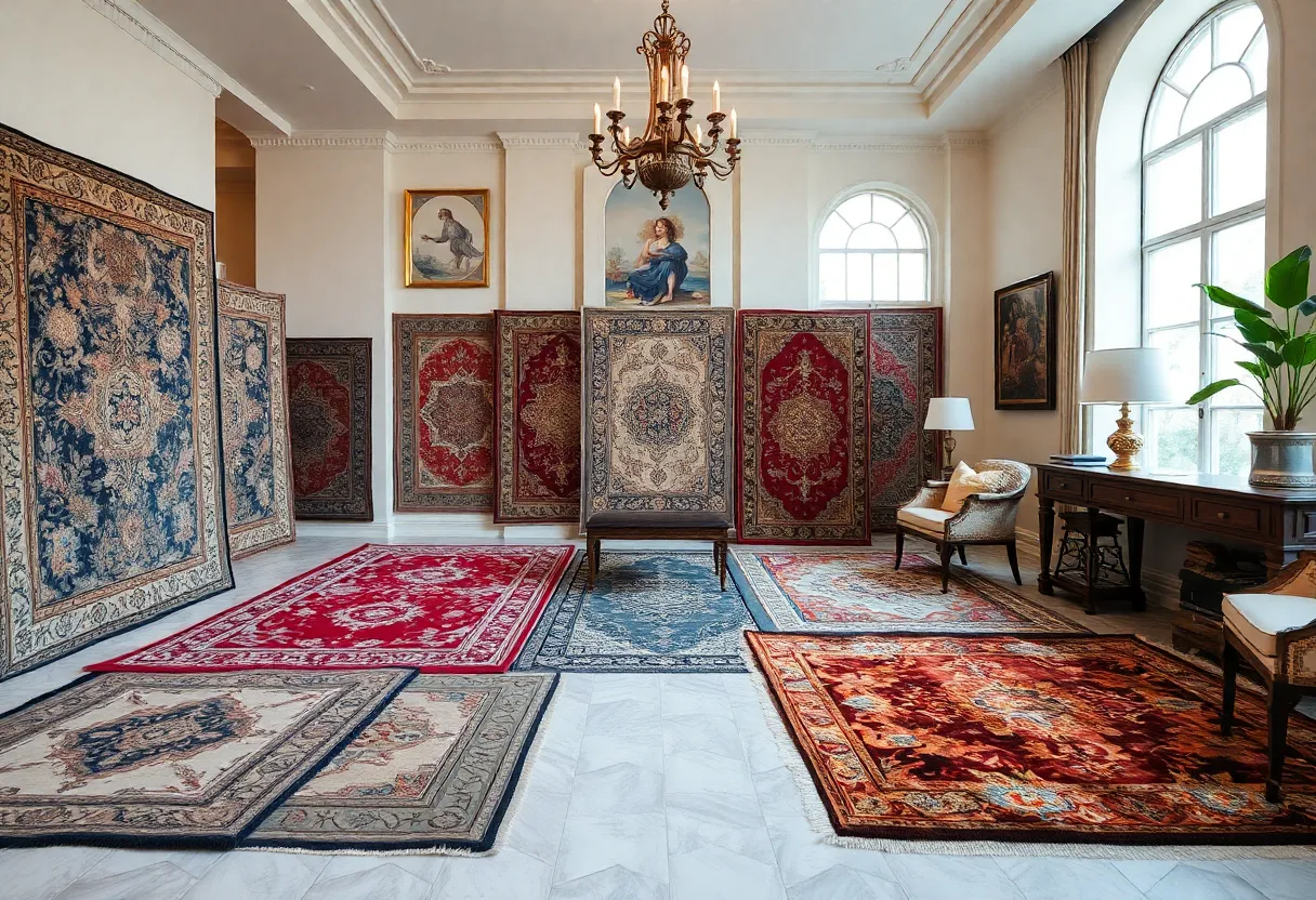 Beautiful display of assorted Feizy Rugs in a home setting