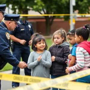 Police officers interacting with children during a police response.