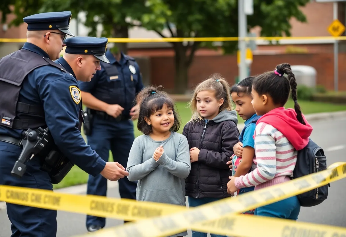 Police officers interacting with children during a police response.