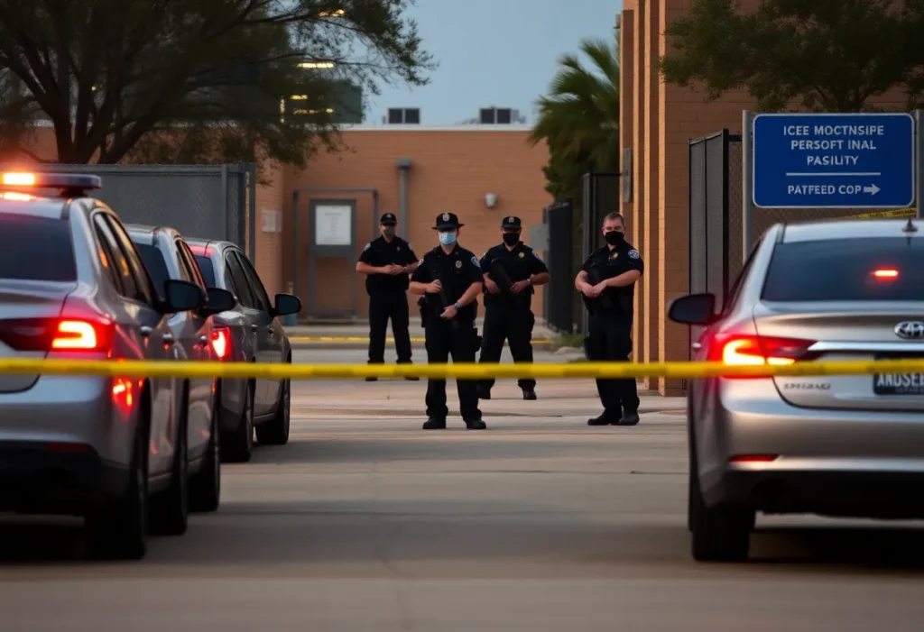 Law enforcement at the scene of the ICE facility shooting in Dallas