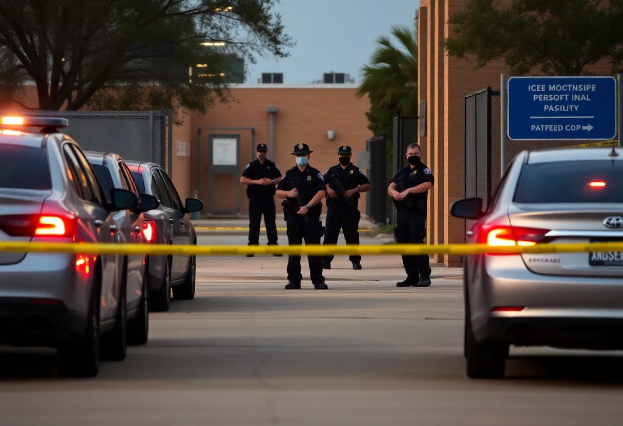 Law enforcement at the scene of the ICE facility shooting in Dallas