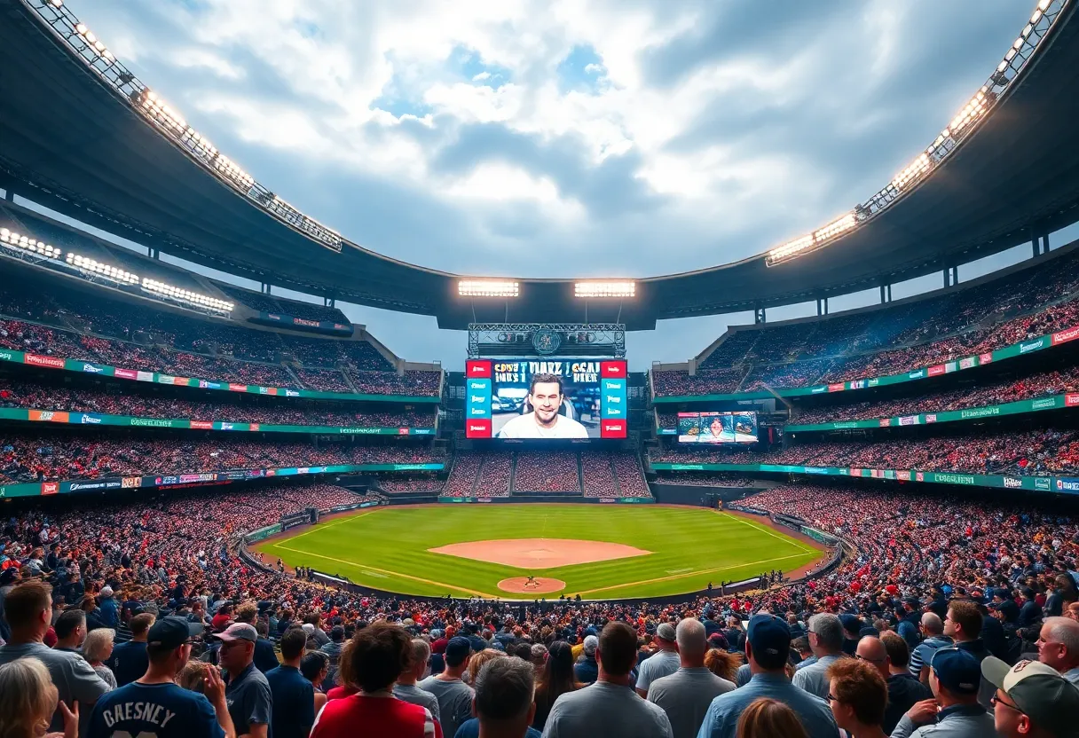 Crowd at Wrigley Field during a comedy show announcement