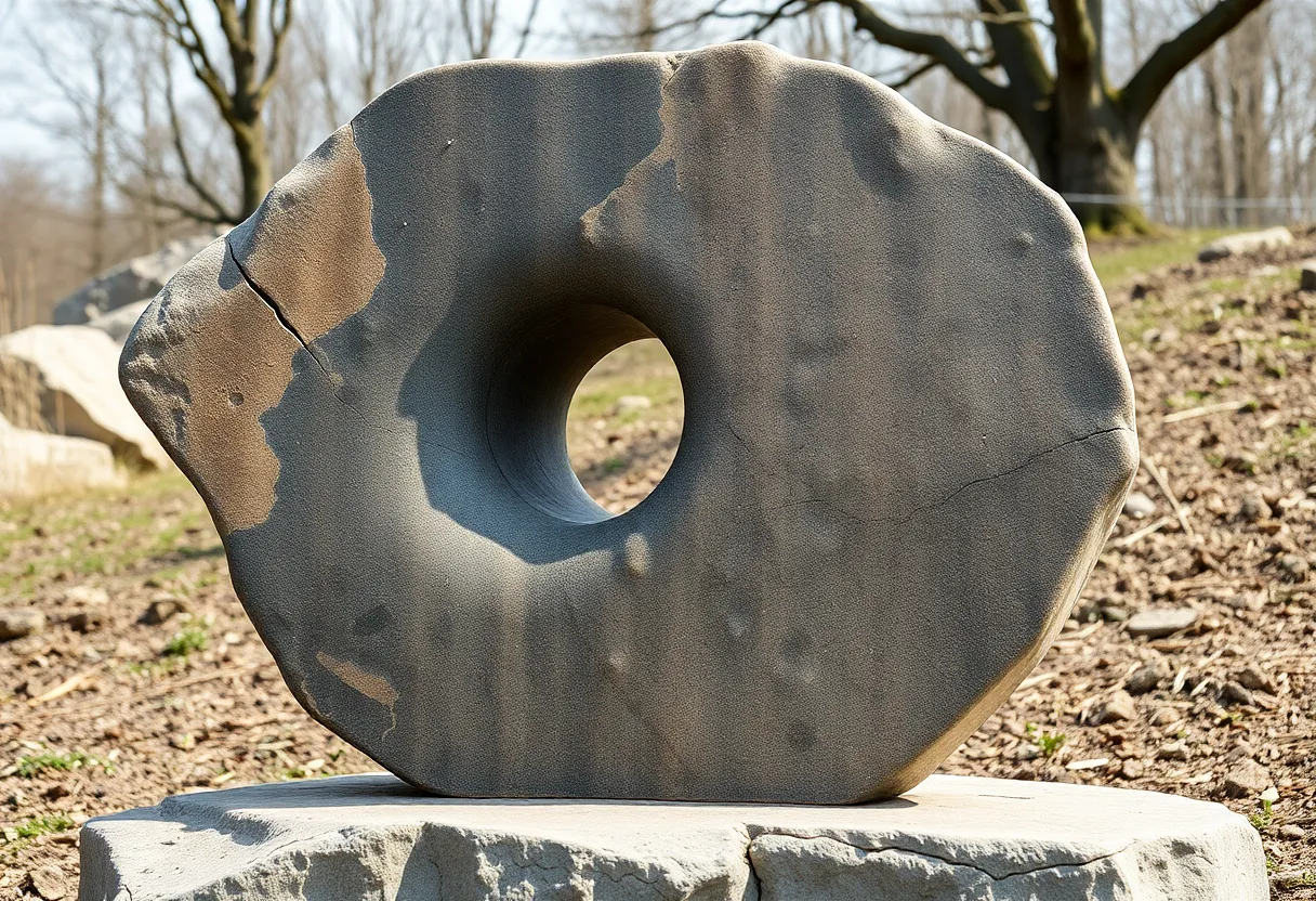Abstract sculpture representing the interplay of polished and rough stone surfaces.