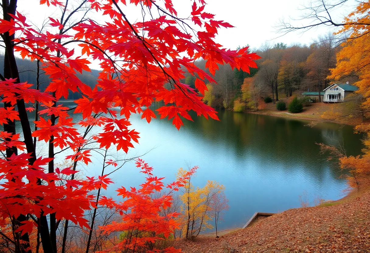 Vibrant fall foliage at Lake Bob Sandlin State Park near Pittsburg, Texas