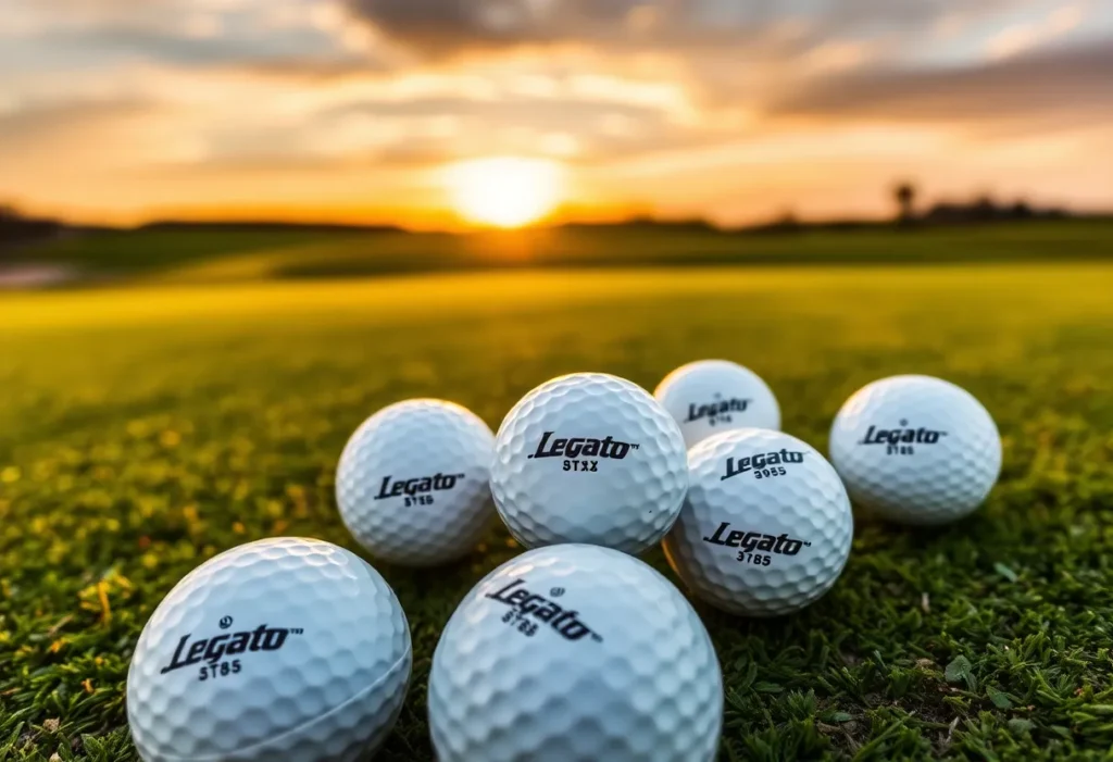 Legato LTX 3085 golf balls displayed on a golf course