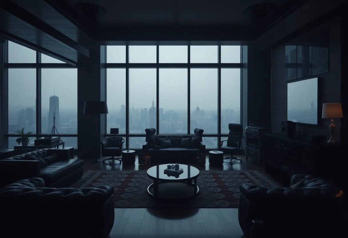 Interior of a luxury penthouse with BDSM equipment