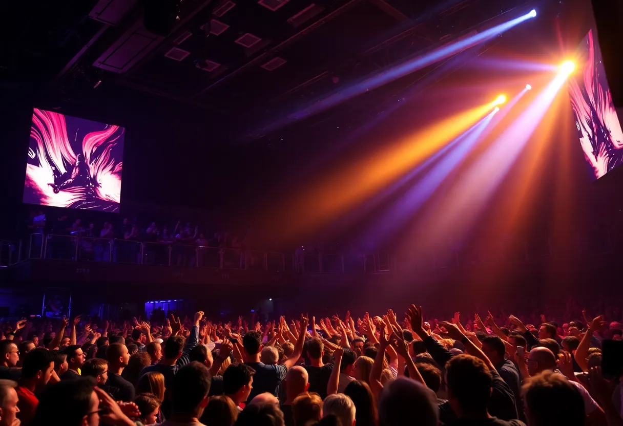 Concert scene depicting excitement of a music tour announcement