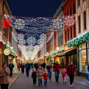 Families enjoying the McKinney Christmas festival with holiday decorations