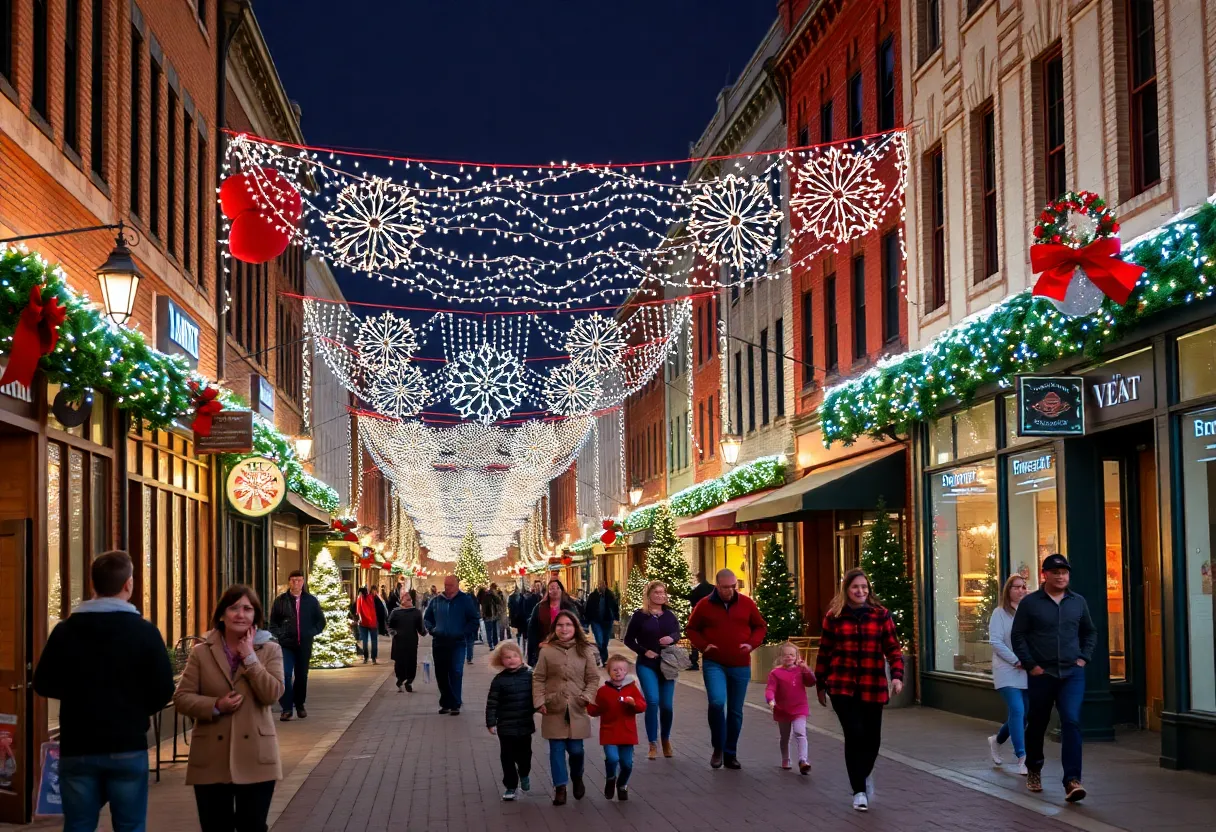 Families enjoying the McKinney Christmas festival with holiday decorations