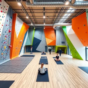Interior view of the Movement Gym showing climbing walls and fitness areas.