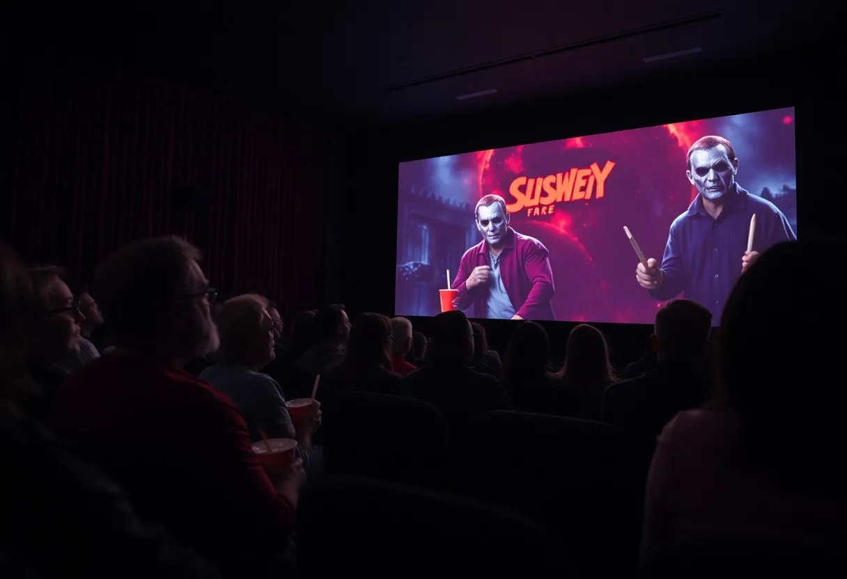 Audience watching A Nightmare on Elm Street 2 at Alamo Drafthouse