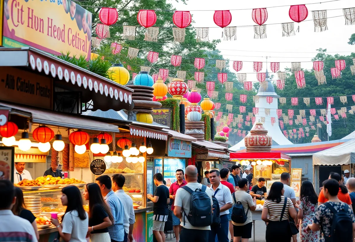 Diverse food stalls at a North Texas food festival