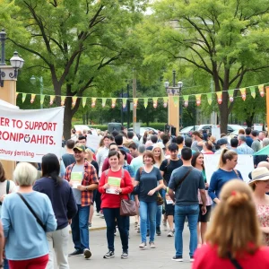 A community gathering celebrating North Texas Giving Day with people engaging in philanthropy.