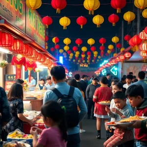 Scene from Panda Fest Texas showcasing various food stalls and cultural activities