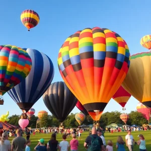Hot air balloons at the Plano Balloon Festival in colorful designs