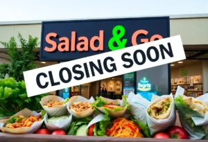 Image depicting the Salad and Go restaurant signage with a closing banner