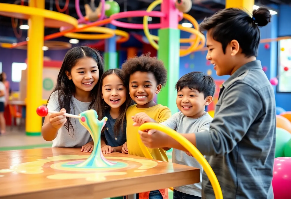 Family enjoying screen-free play activities at SPARK! Dallas