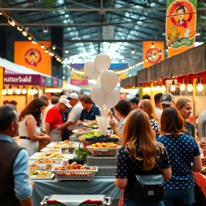 Attendees enjoying food and wine at the festival