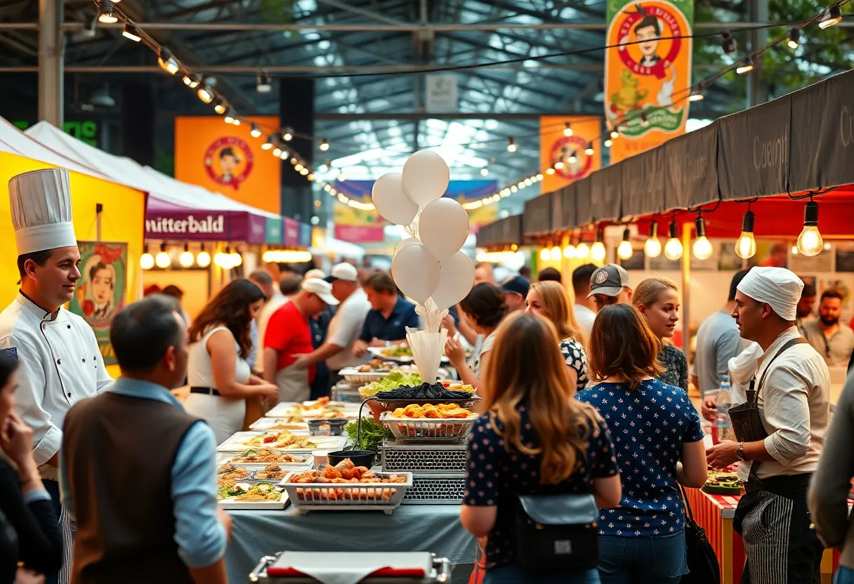 Attendees enjoying food and wine at the festival