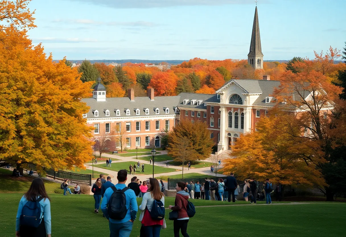 Scenic view of Southern Methodist University campus with students