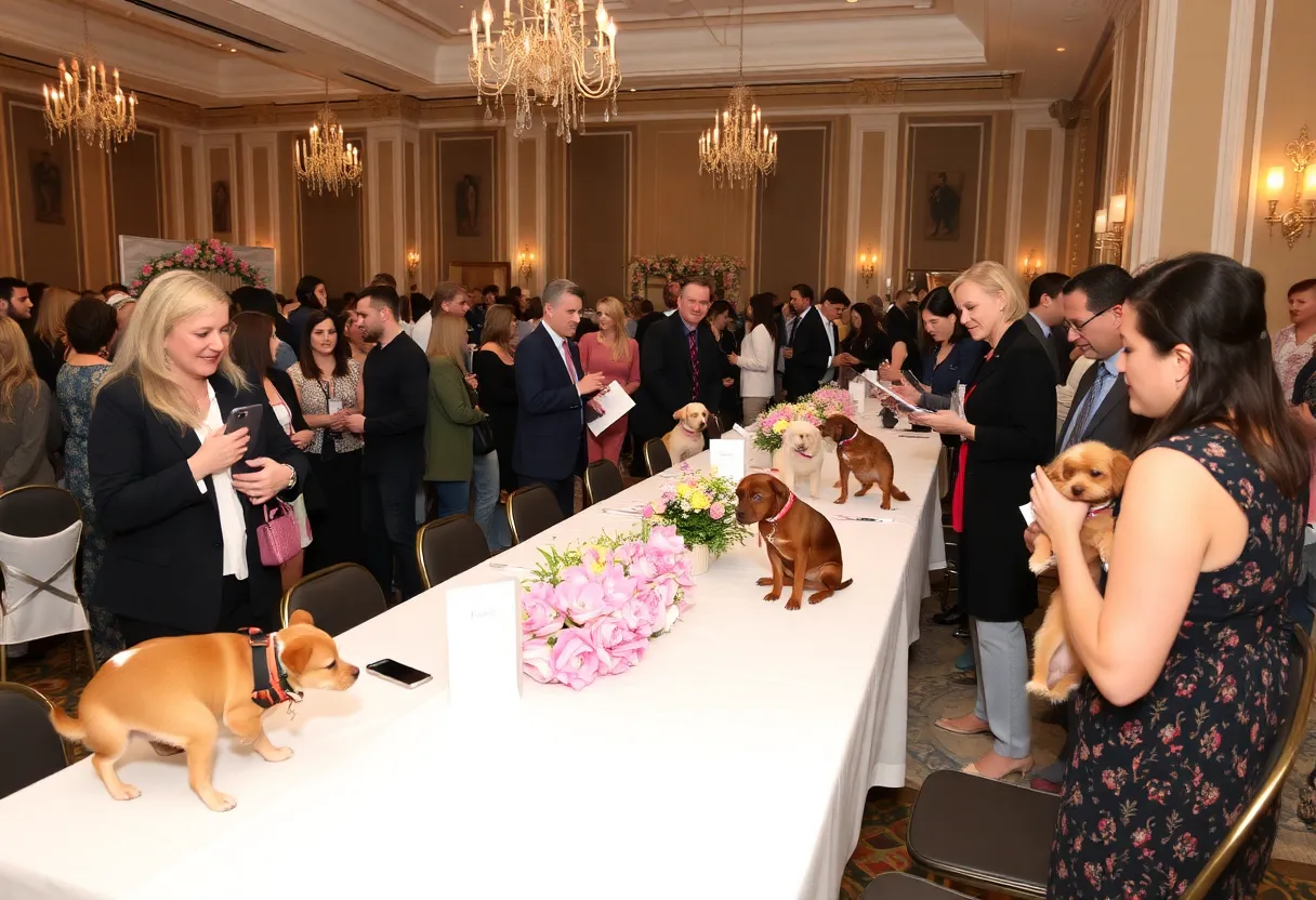 Attendees enjoying the SPCA Texas fundraising event with pets