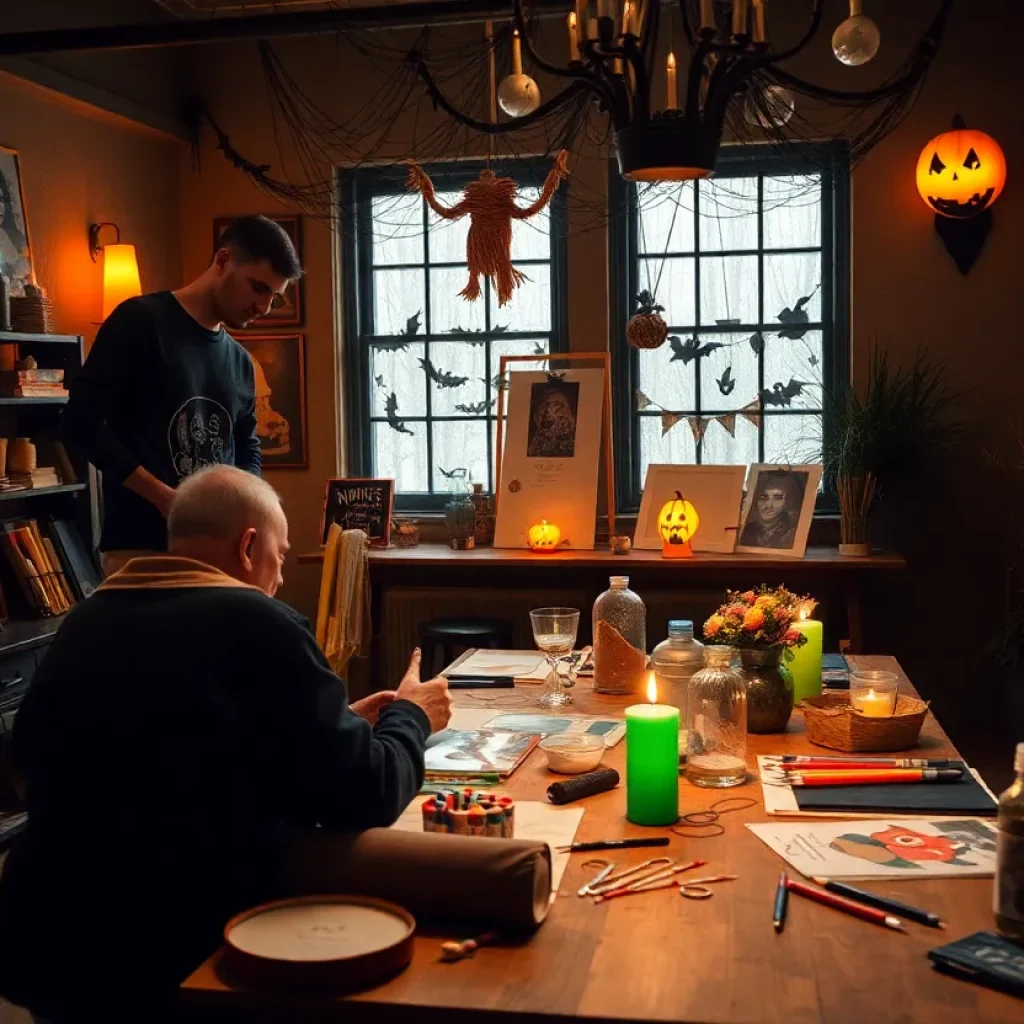 Participants engaging in Halloween workshops at Eclectika Gallery