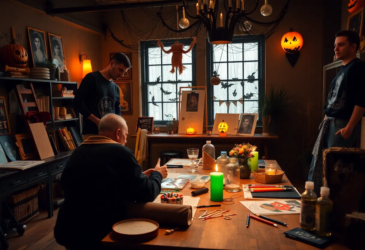 Participants engaging in Halloween workshops at Eclectika Gallery