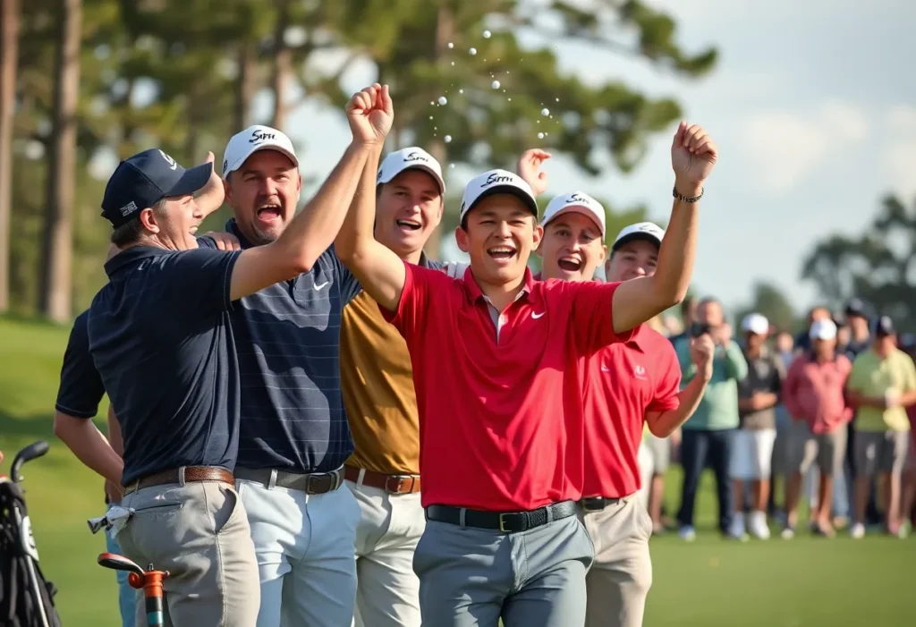 Golfers celebrating their major championship victories with Srixon and Cleveland Golf equipment.