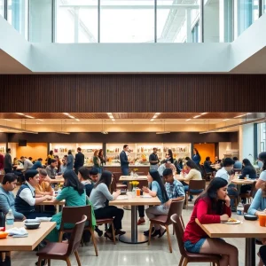 Students dining and socializing at the St. Pier Giorgio Frassati Food Court