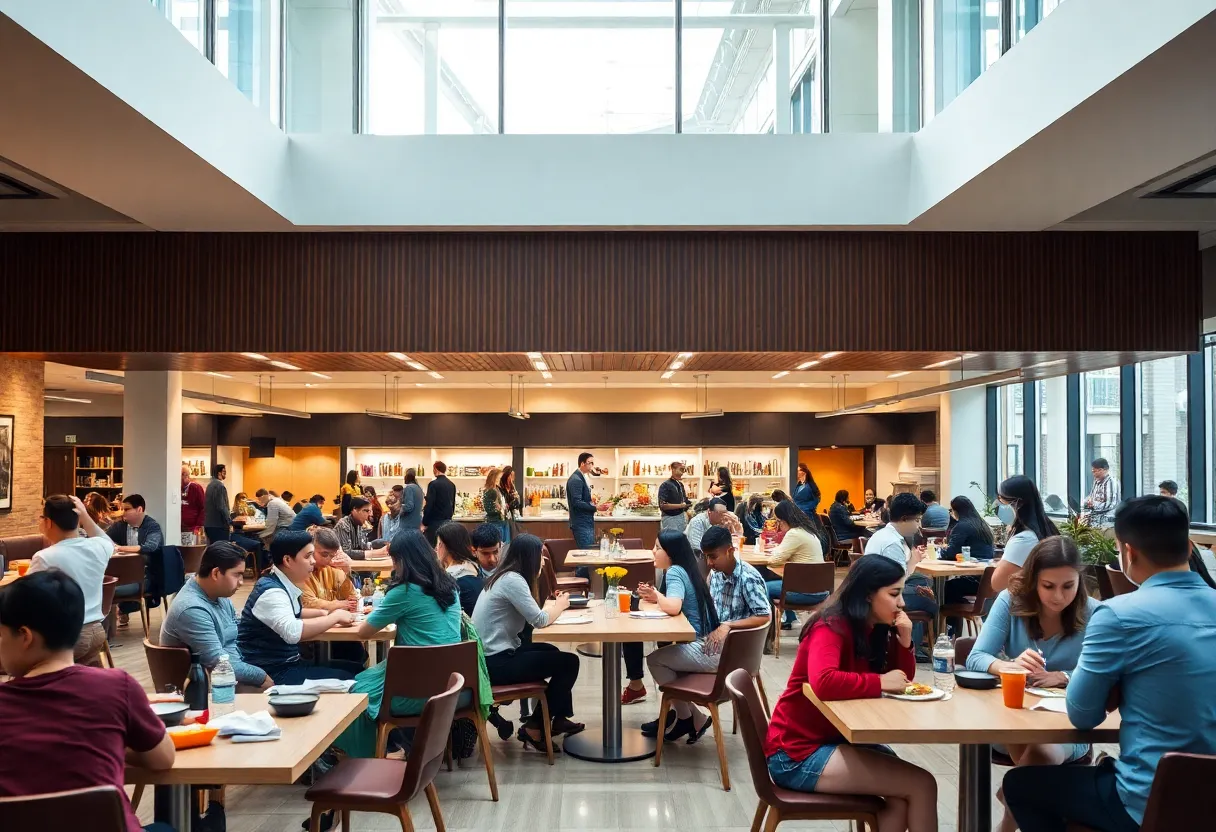 Students dining and socializing at the St. Pier Giorgio Frassati Food Court