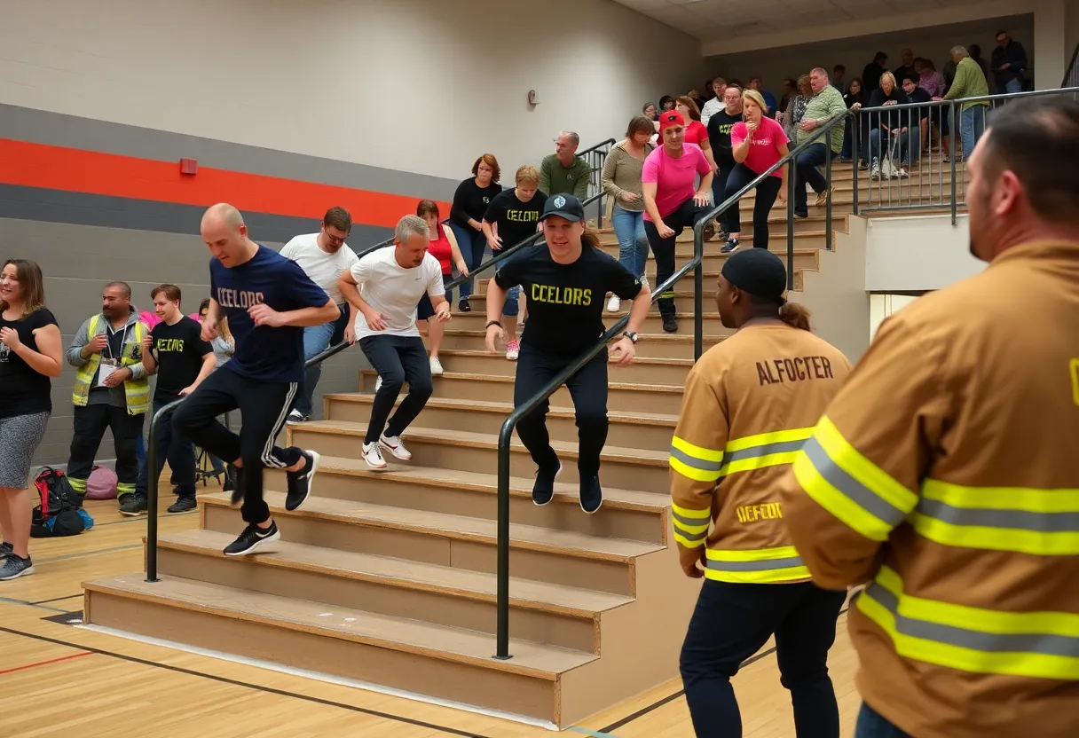 Participants climbing stairs at Crunch Fitness event in Odessa