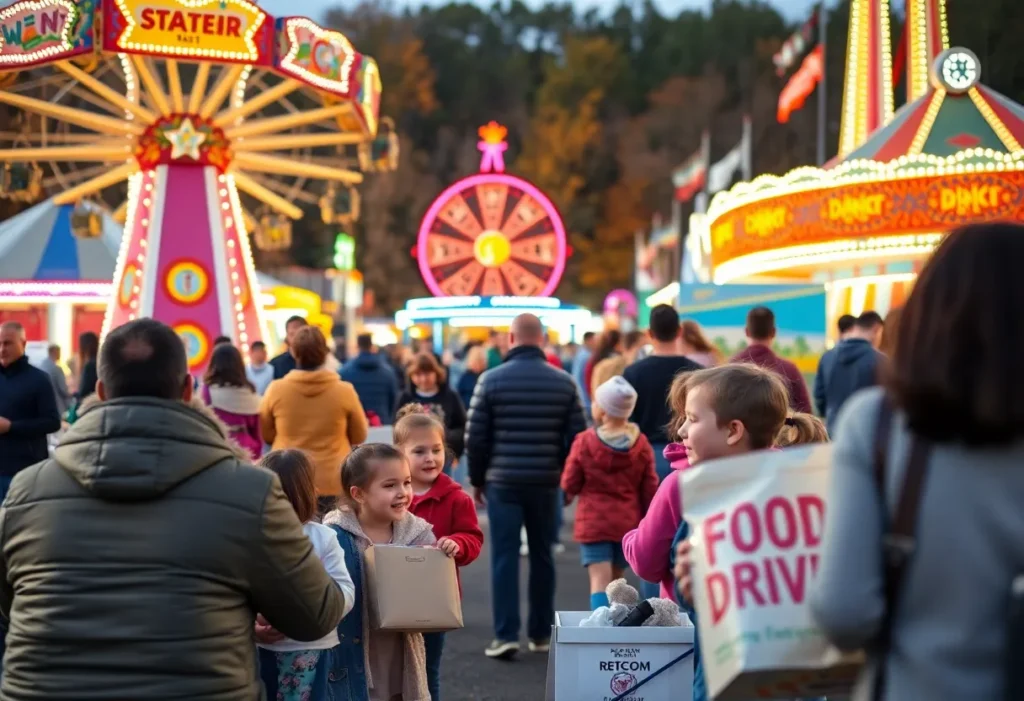 Families at the State Fair participating in a food drive