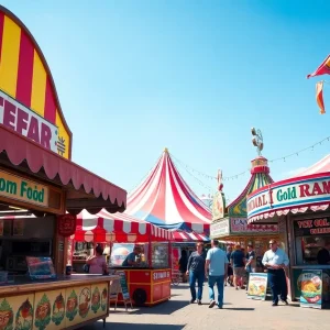Variety of food stands at the State Fair of Texas, including vegan and fusion cuisine.