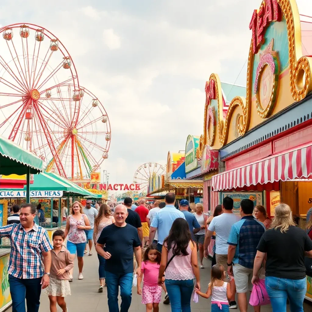 Families enjoying various attractions at the State Fair of Texas
