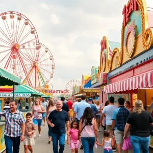 Families enjoying various attractions at the State Fair of Texas