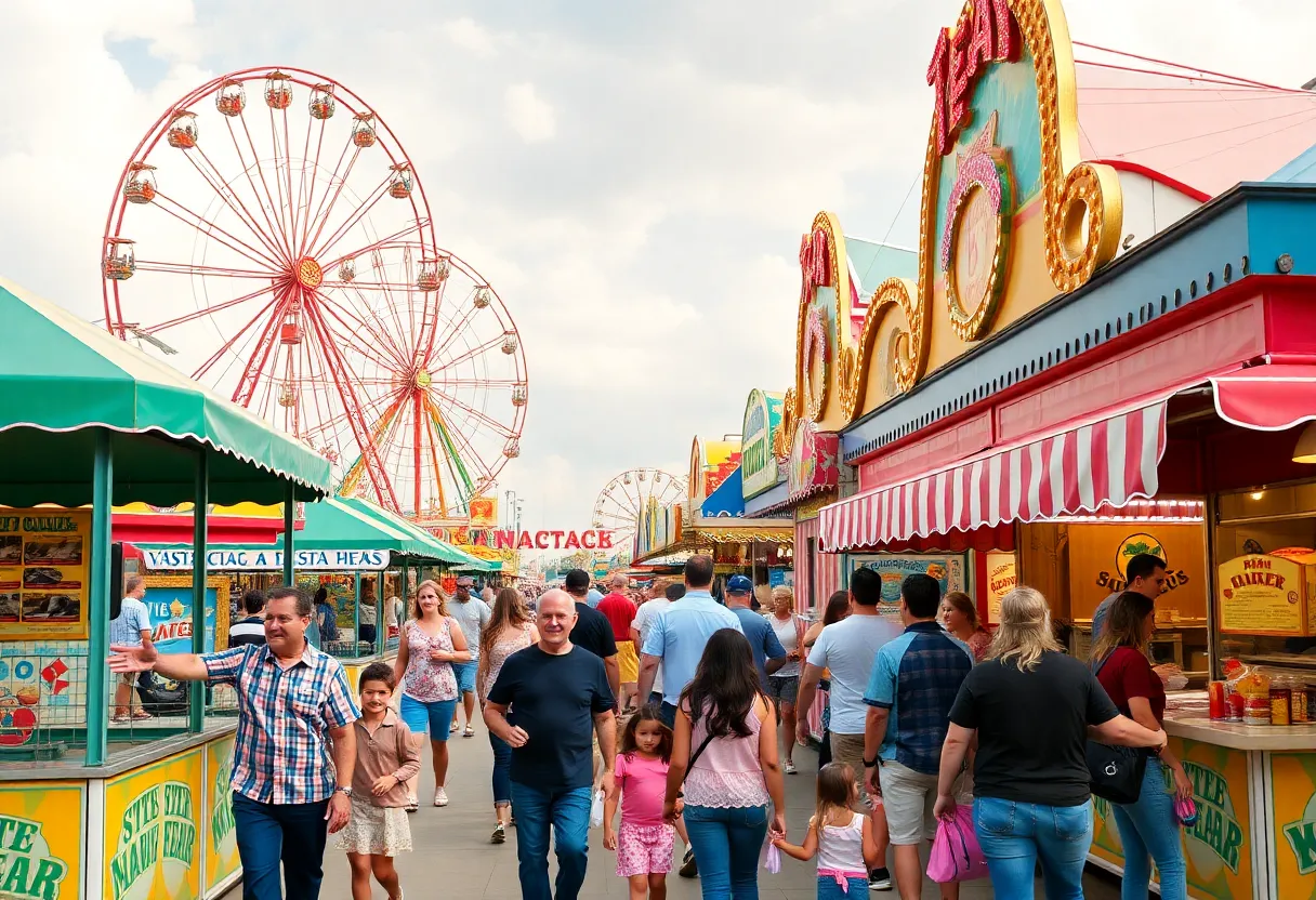 Families enjoying various attractions at the State Fair of Texas